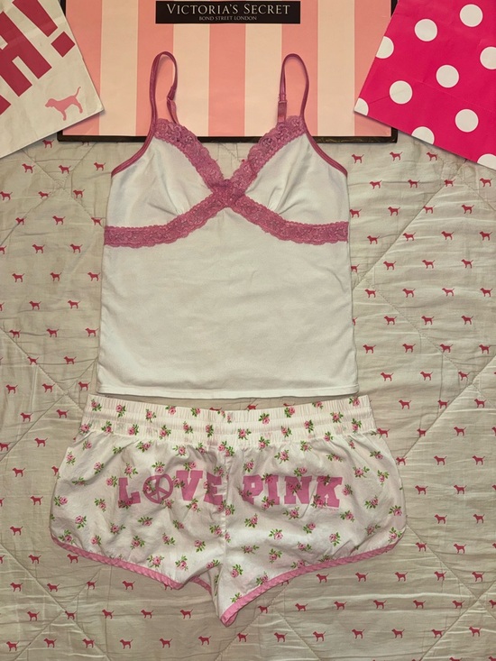 PINK Victoria's Secret Pants - VS PINK VINTAGE Y2K SET FLORAL LOVE BOOTY SHORTS & LACE TRIM CAMI TANK TOP NWOT